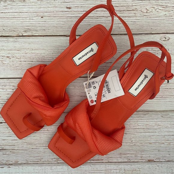 stradivarius Shoes - Orange High-heel sandals with toe detail USA 8